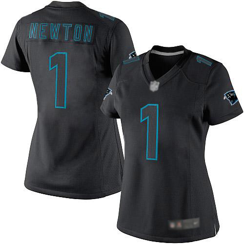 Carolina Panthers Limited Black Women Cam Newton Jersey NFL Football #1 Impact->women nfl jersey->Women Jersey
